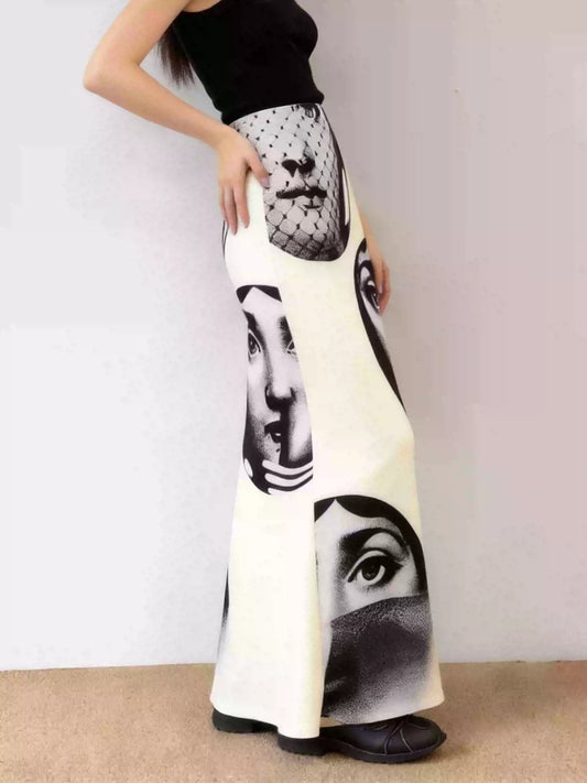 Art Face Print Mermaid Skirt X3553