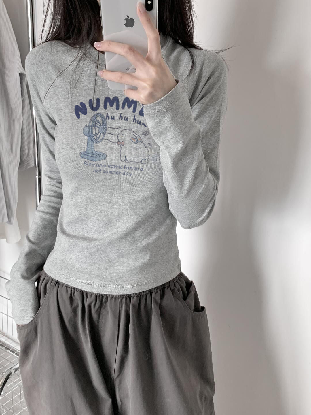 Gray slim top long sleeve T-Shirt X3109