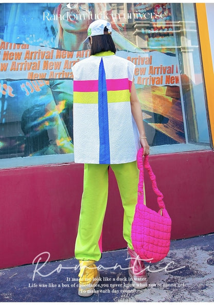 Neon Color-Block Polka Dot Loose Sweatpants　X3498
