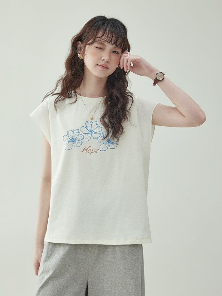 Floral Ruffle Sleeve T-Shirt　X3231