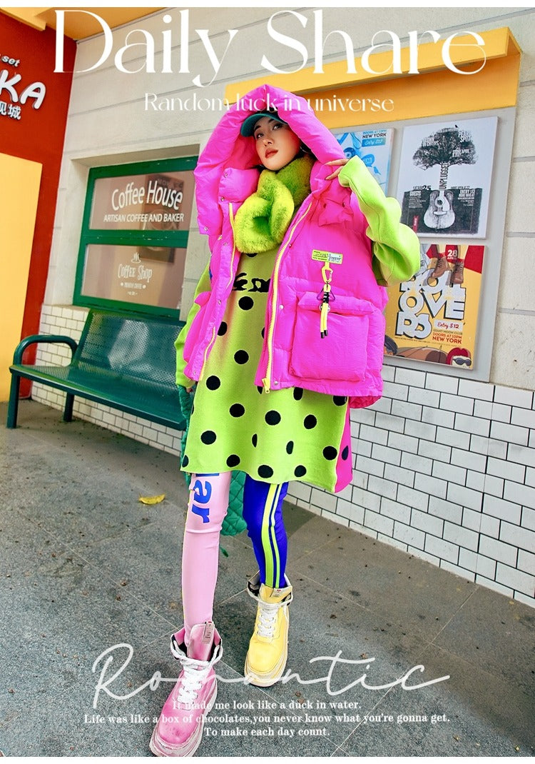 撞色圓點衛衣洋裝 X3472