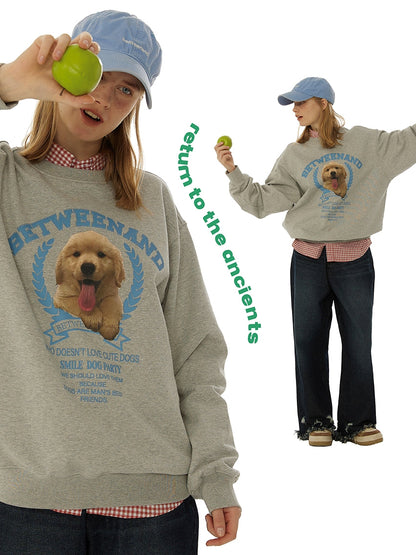 Cute puppy print loose pullover sweatshirt X3077