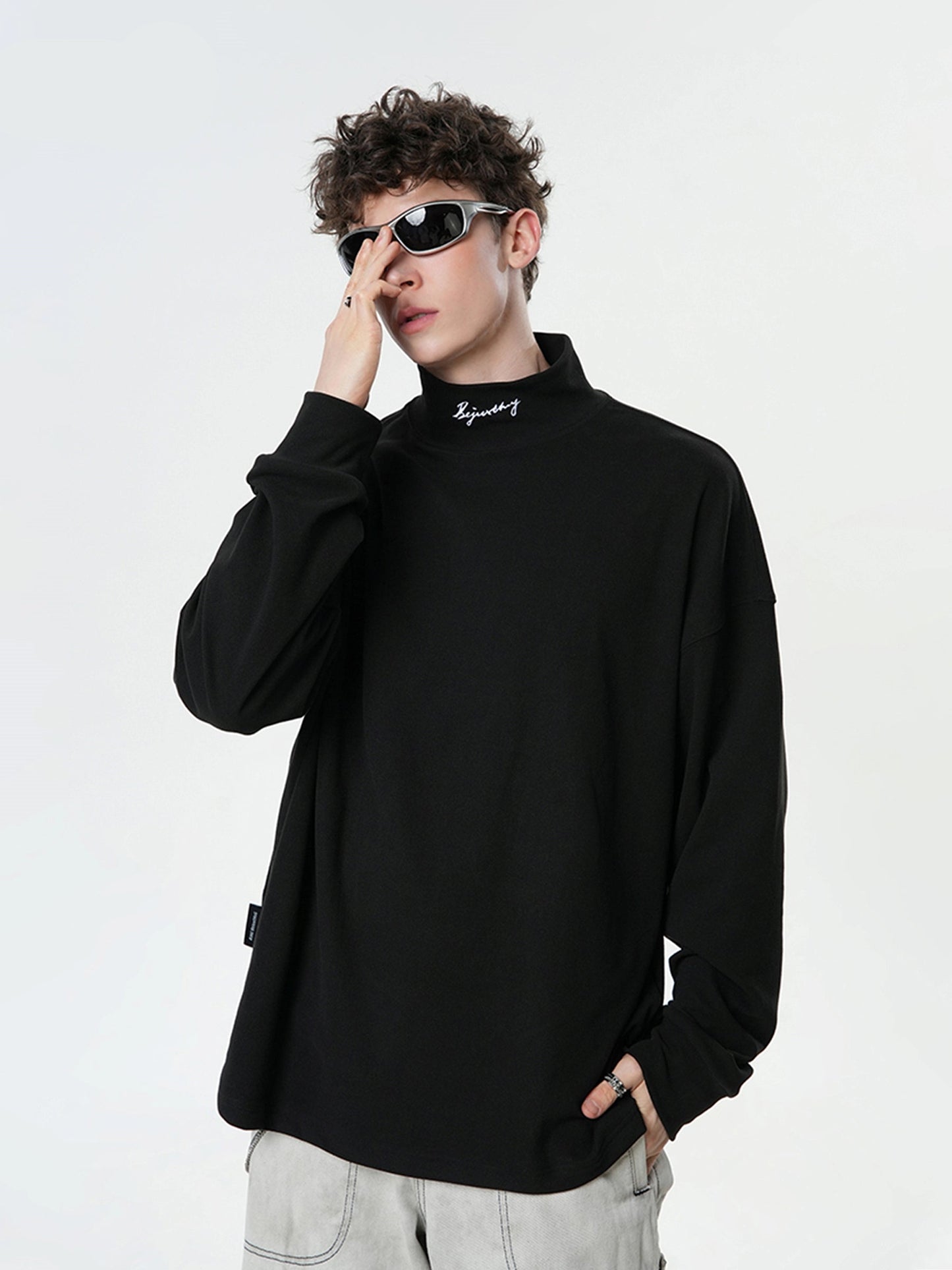 Loose half-height neck long sleeve t-shirt X3136