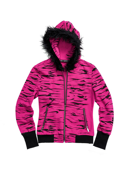 Zebra Fur Hood Zip Hoodie　X3695