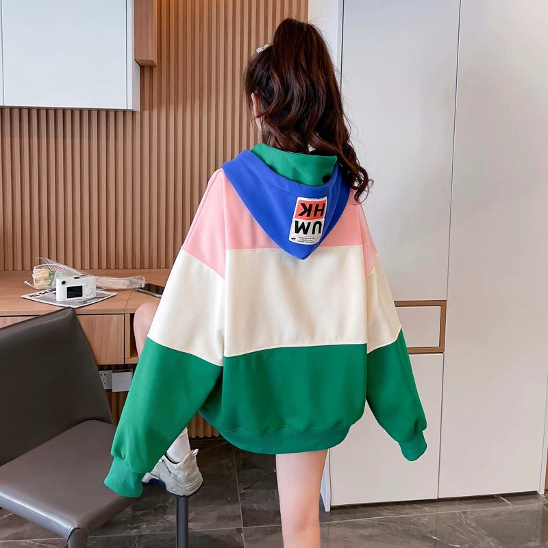 Color Block Fleece Lined Oversized Hoodie　X3728