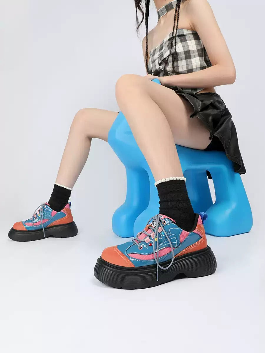 Colorblock Chunky Platform Lace-Up Shoes　X3482