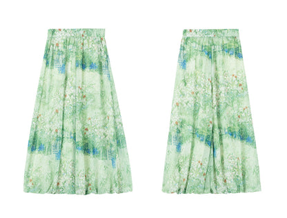 Floral Chiffon Wide-Leg Pants　X3539