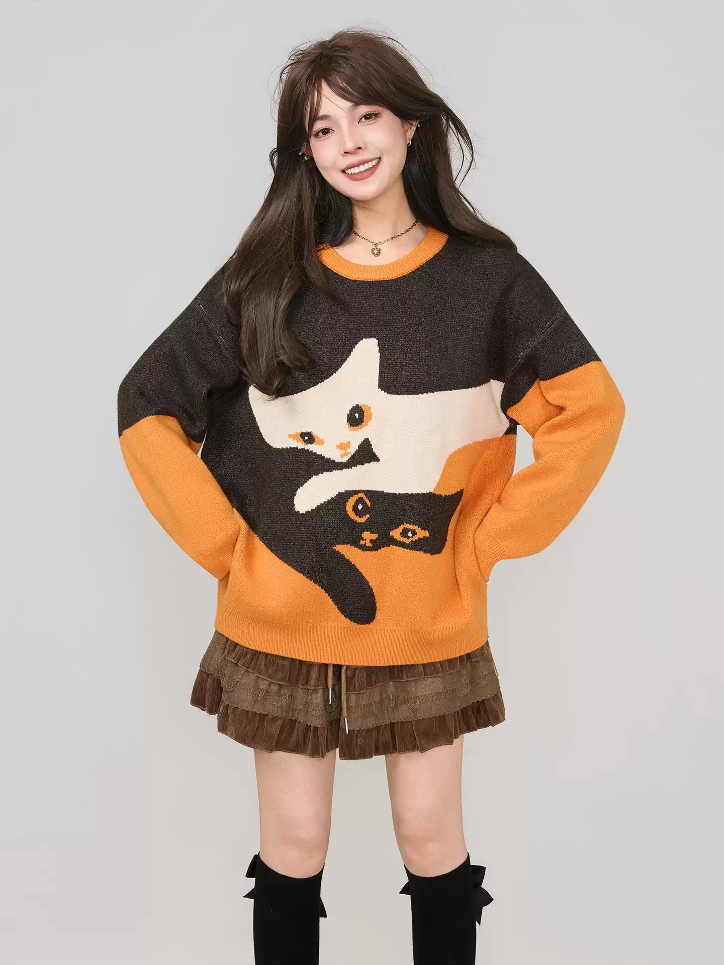 高級貓咪提花針織毛衣 X3451