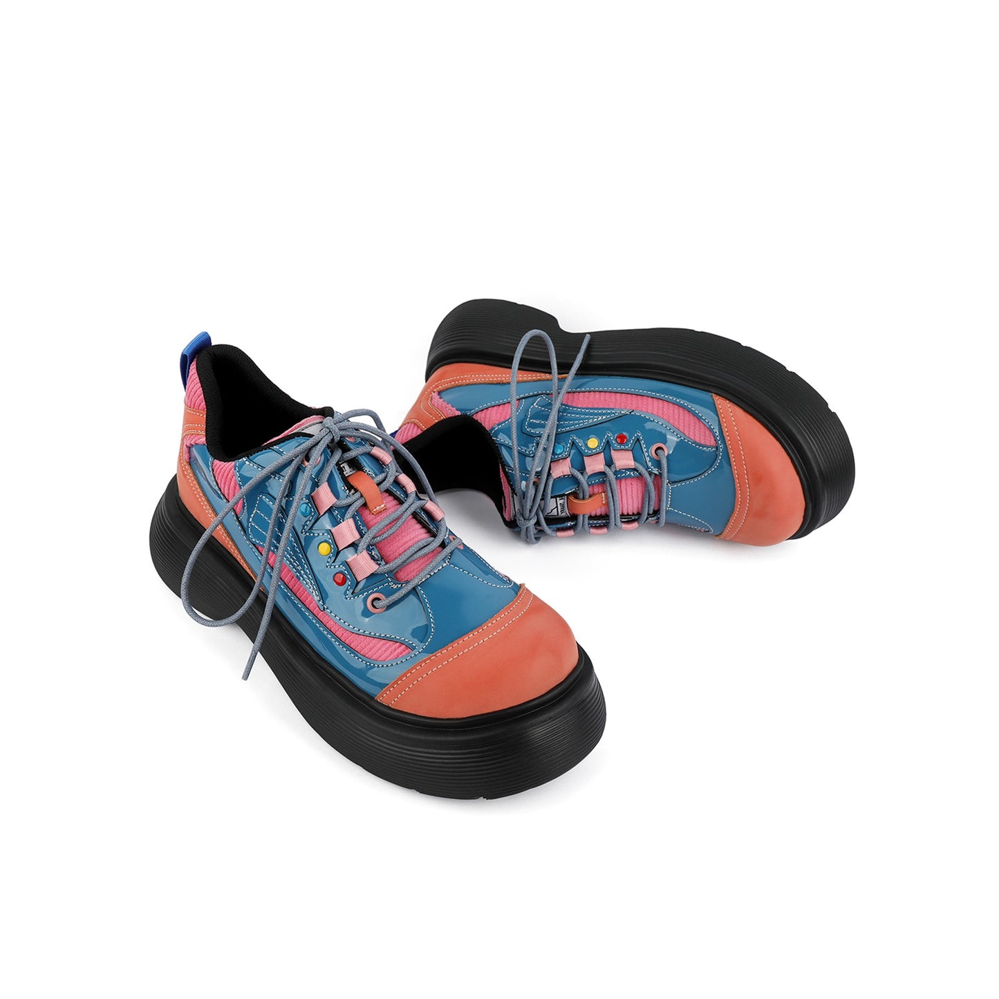 Colorblock Chunky Platform Lace-Up Shoes　X3482