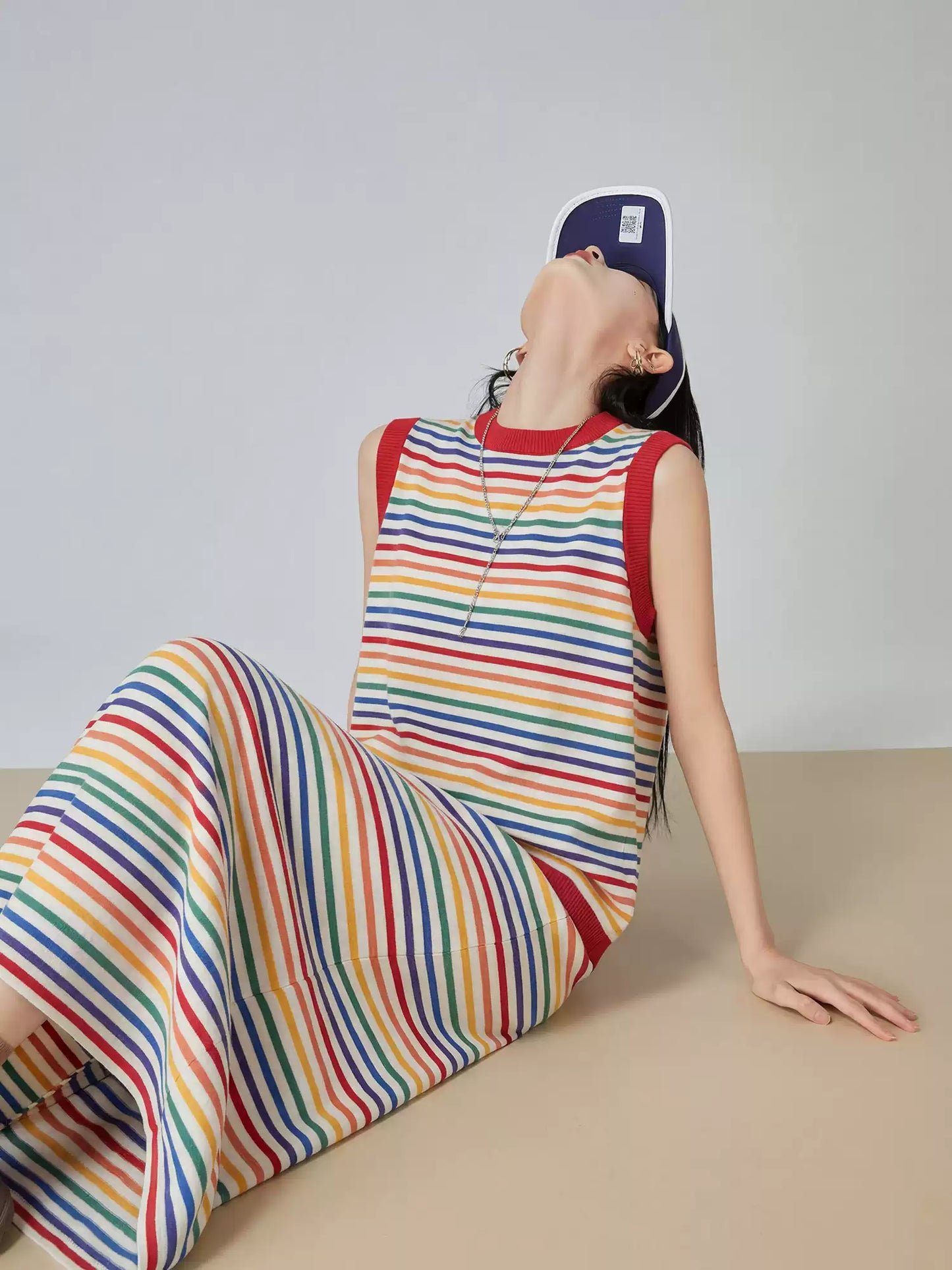 Dopamine Rainbow Stripe Sleeveless Top / Long Skirt
