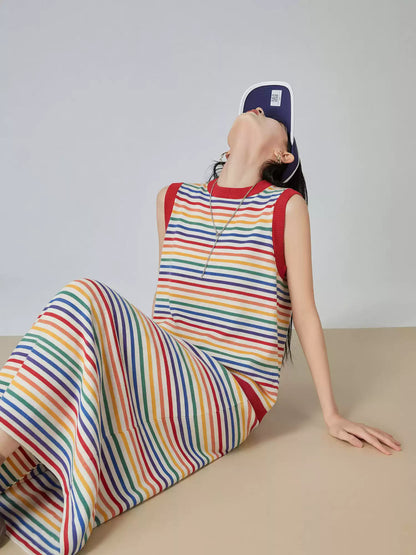 Dopamine Rainbow Stripe Sleeveless Top / Long Skirt