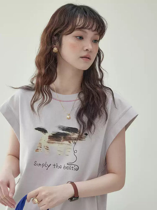 Puppy Print Sleeveless T-Shirt　X3232