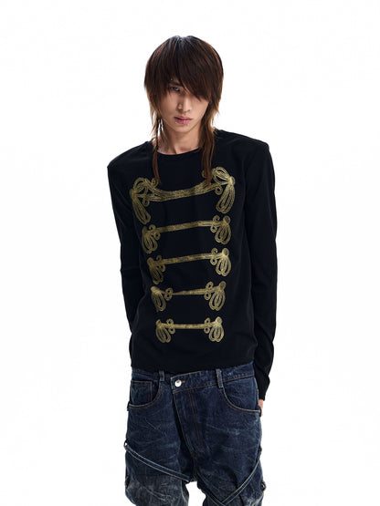 Gold Braid Print Long Sleeve Tee X3694