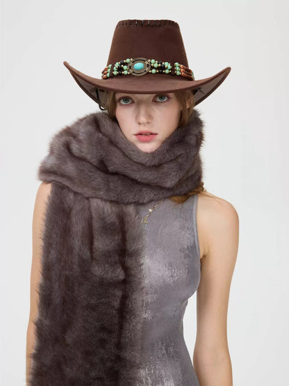 Snow Fox Glow Eco Fur Long Scarf　X3505