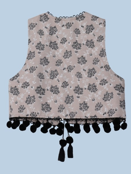 Small flower pattern v-neck vest　X3189