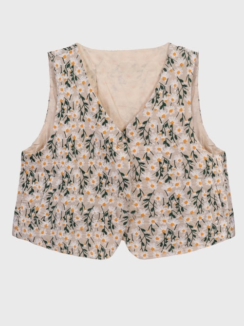 Daisy embroidery retro style v-neck vest X3082