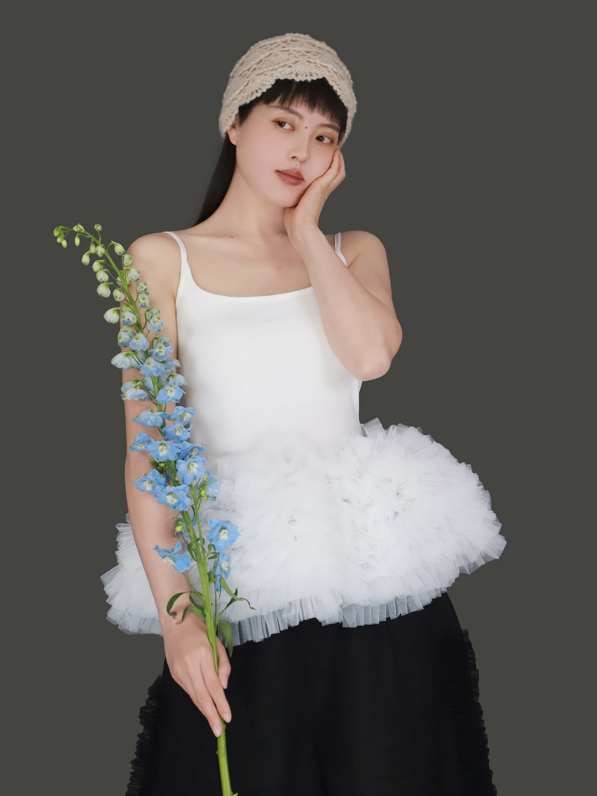 Mesh Hem Petal Camisole Top　X3239