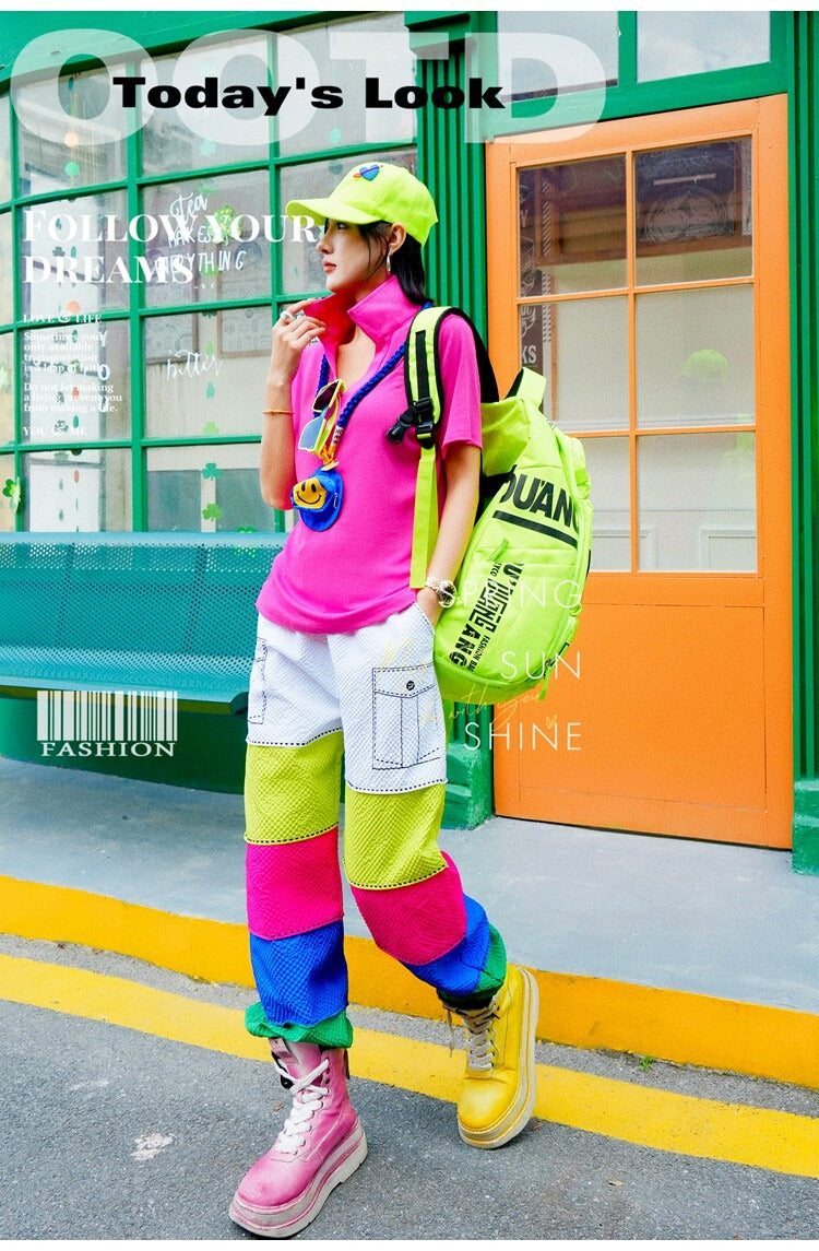 Multi-Color Blocked Wide Pants　X3532
