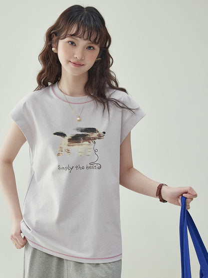 Puppy Print Sleeveless T-Shirt　X3232