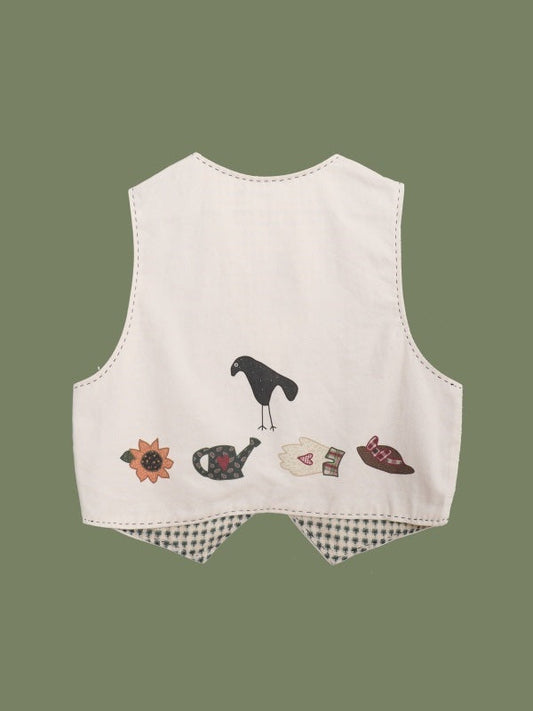 Retro style cute illustration vest　X3168