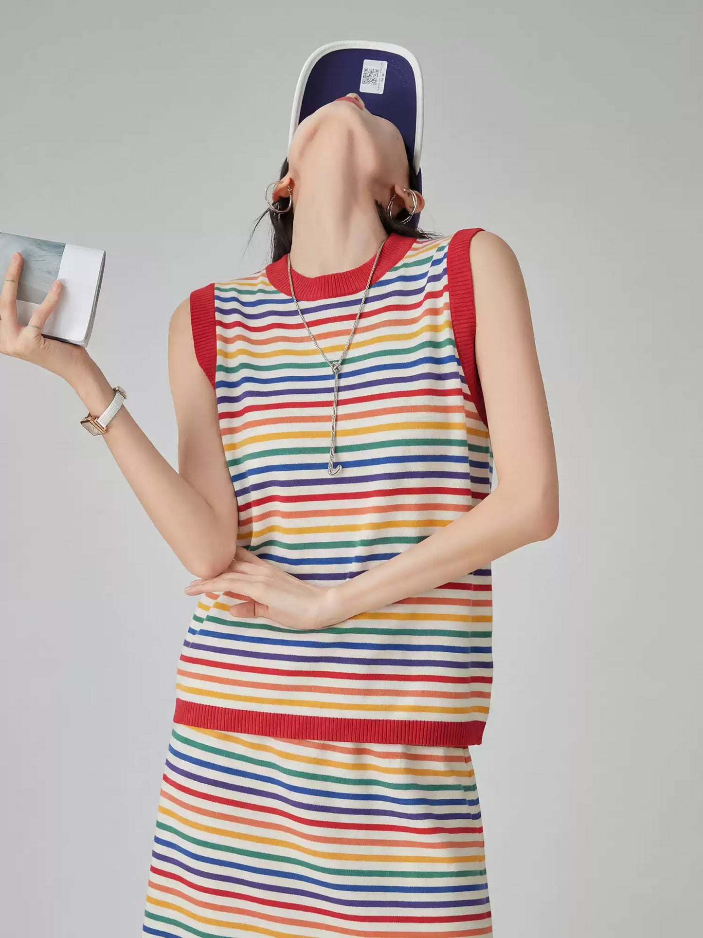 Dopamine Rainbow Stripe Sleeveless Top / Long Skirt