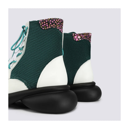 Colorblock Chunky Platform Lace-Up Mid Boots　X3483