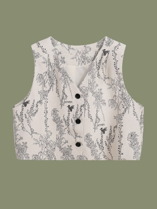 Flower and bee design jacquard layered vest X3095