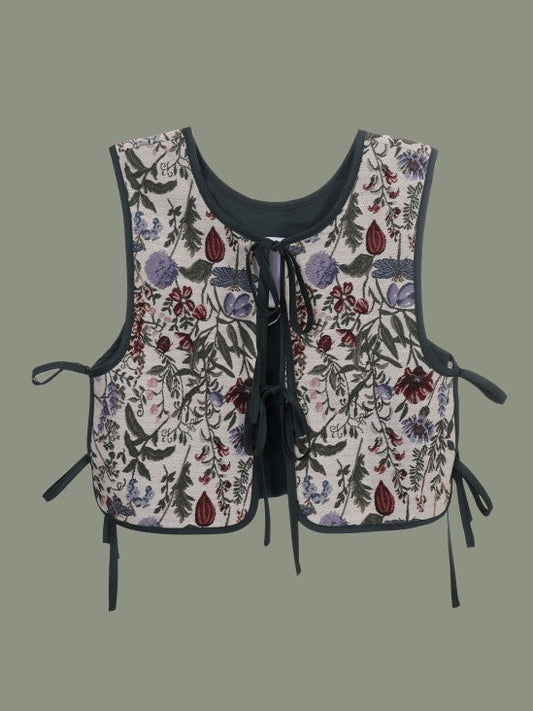 Flower embroidery retro style jacquard vest　X3097