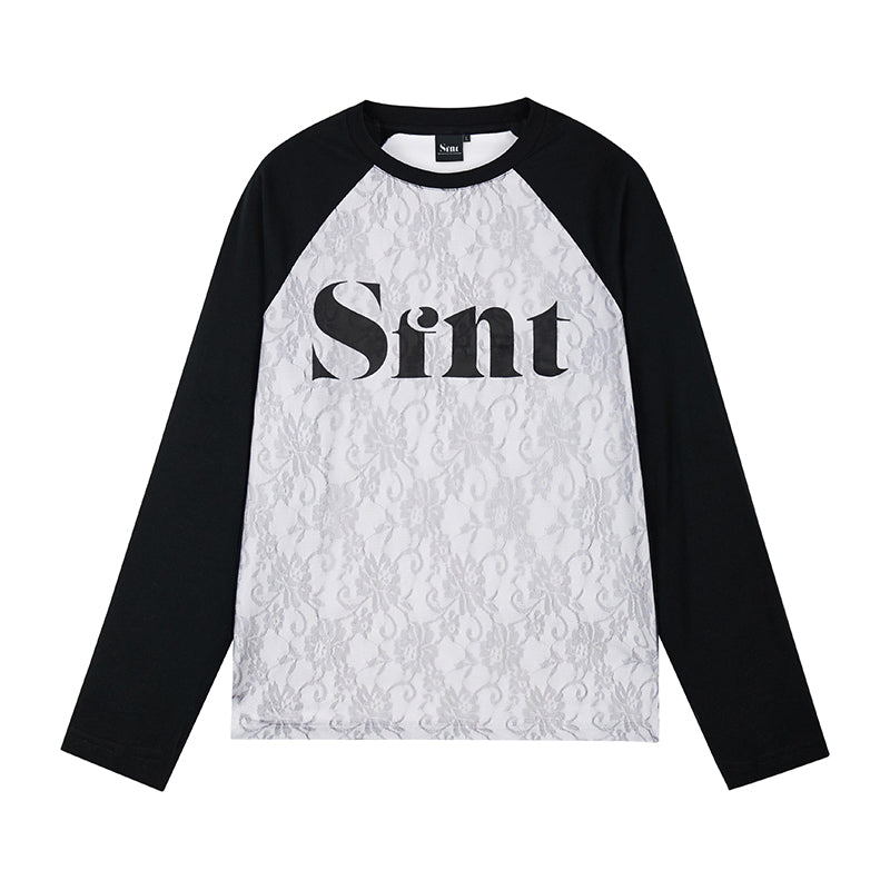 Lace stitching raglan long sleeve T-shirt X3126