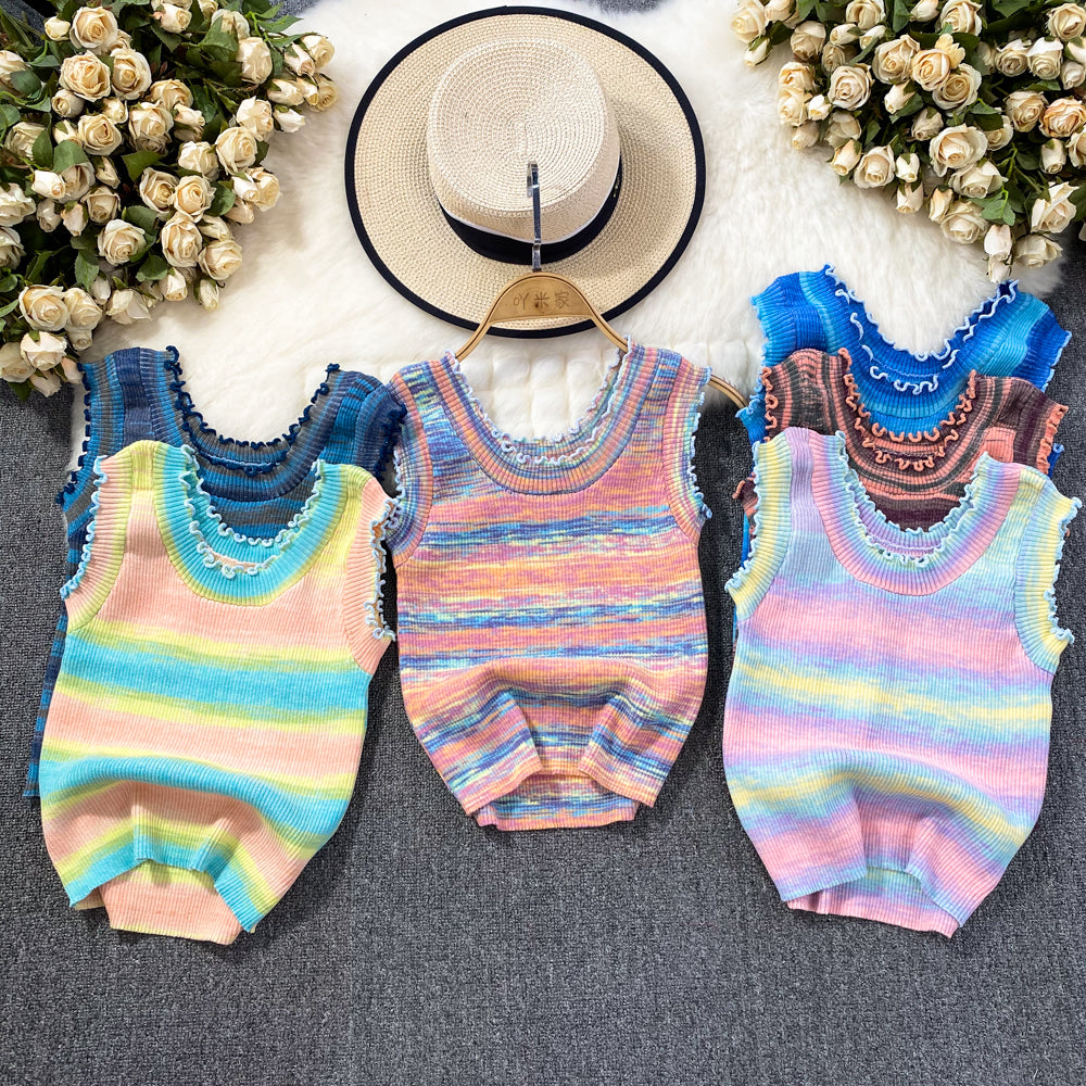 Rainbow Border Summer Knit Vest X2316