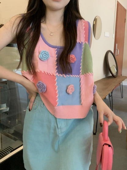 Multicolor Flower Knit Vest X2823