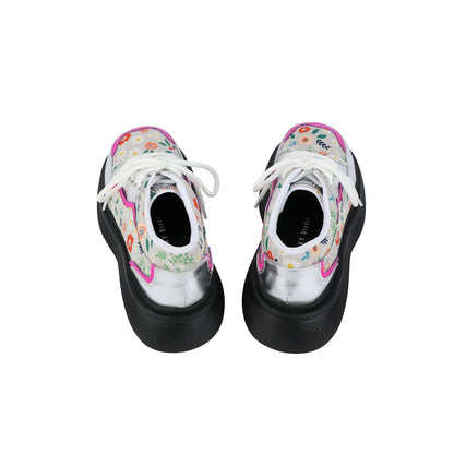 Colorblock Floral Chunky Platform Lace-Up Shoes　X3479