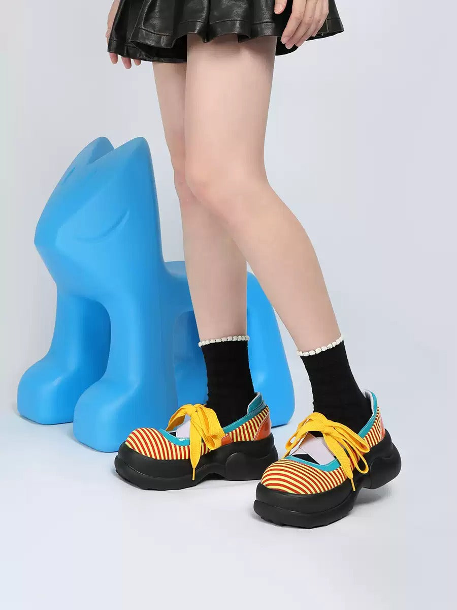 Colorblock Stripe Chunky Platform Lace-Up Shoes　X3481