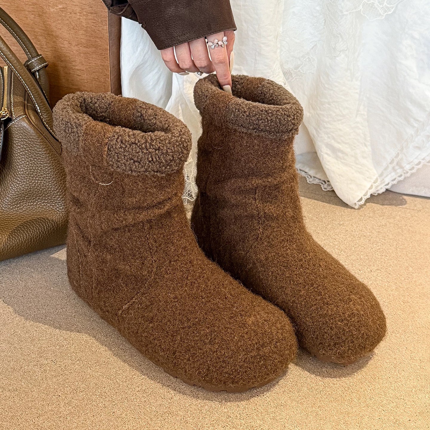 Fleece Hidden Heel Short Snow Boots　X3426