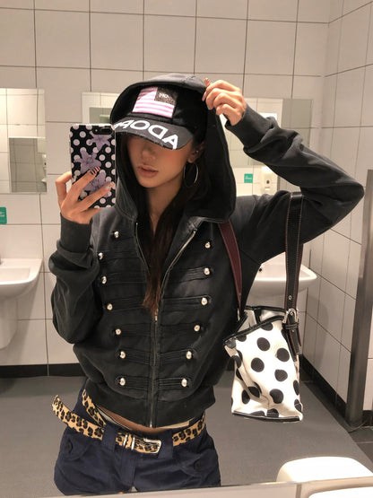 Cropped Napoleon Zip Hoodie　X3688
