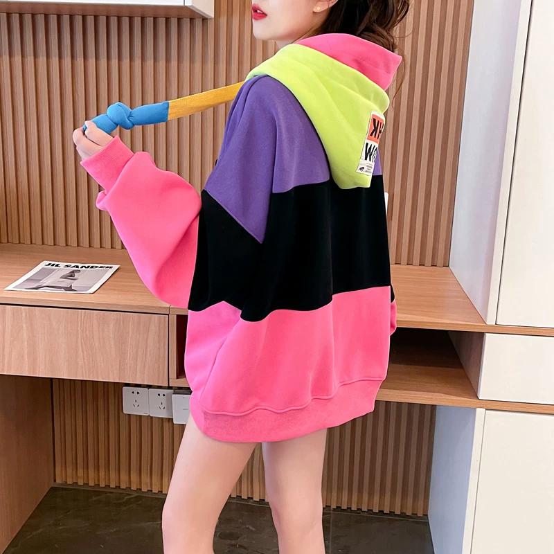 Color Block Fleece Lined Oversized Hoodie　X3728