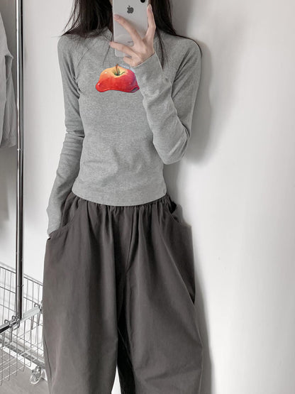 Gray slim top long sleeve T-Shirt X3109