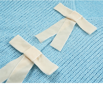Soft Loose Knit Cardigan with Bow Decoration X3401