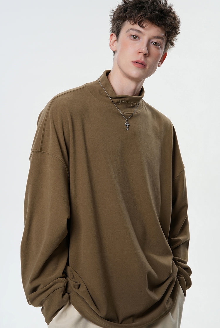 Loose half-height neck long sleeve t-shirt X3136