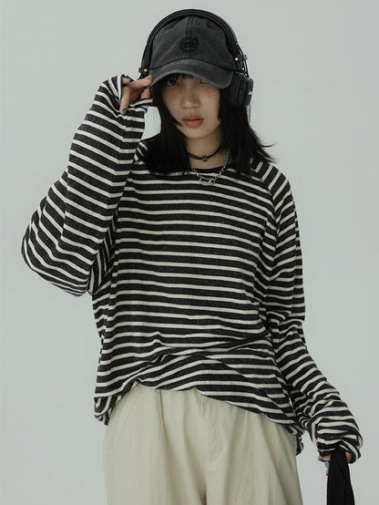 Stripe Round Neck Tops　X3196