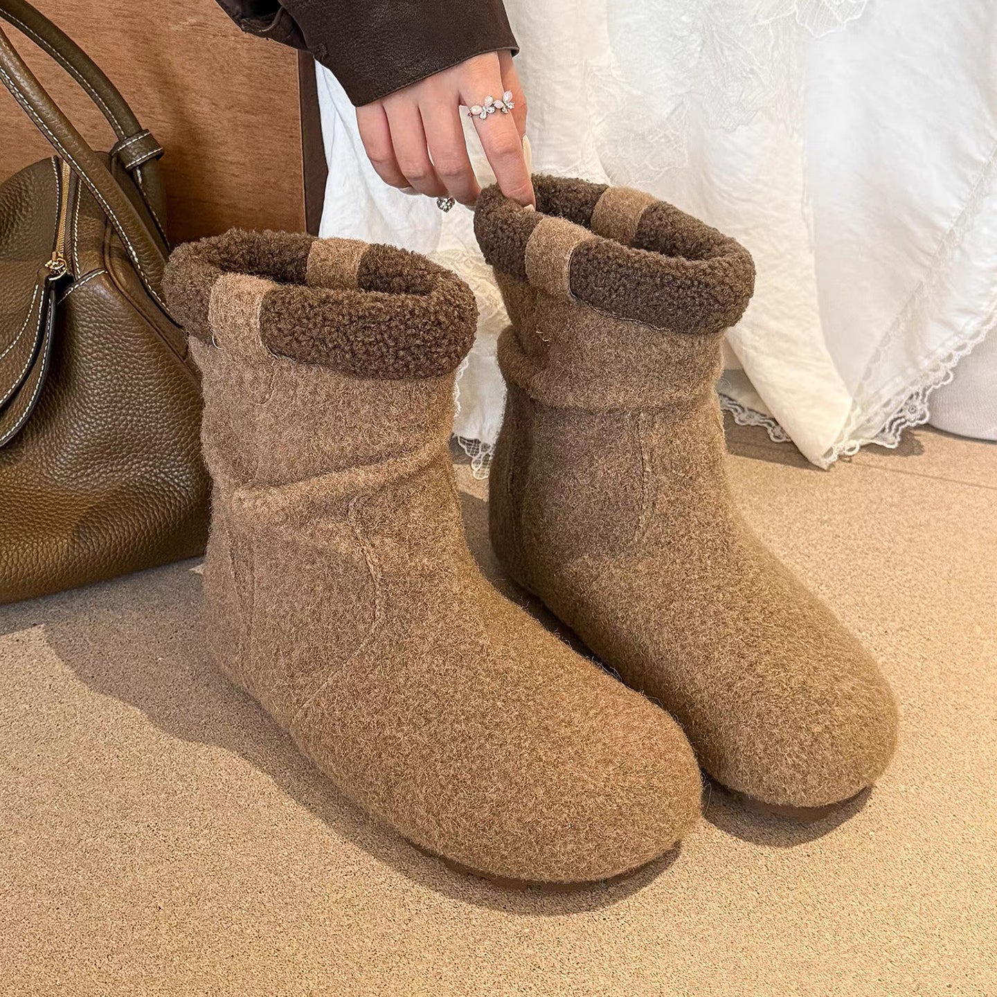 Fleece Hidden Heel Short Snow Boots　X3426