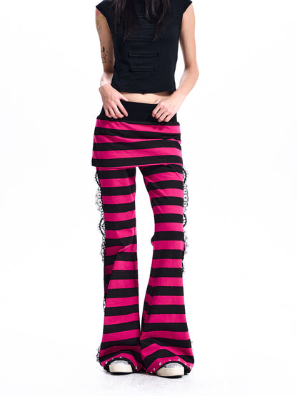 Striped Lace Flare Pants　X3691