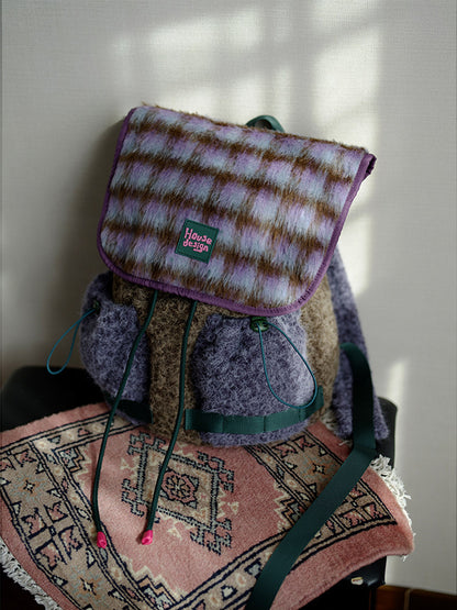 Fluffy Check Flap Backpack　X3713