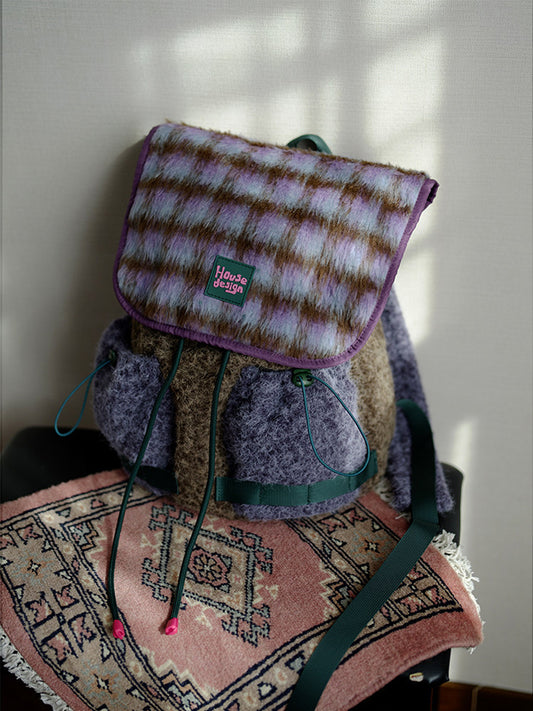 Fluffy Check Flap Backpack　X3713