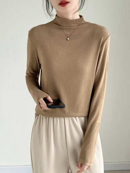 Round neck and half-high neck long sleeve T-shirt X3174