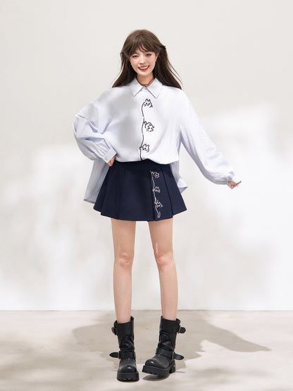 Cartoon Embroidered Oversized Shirt X3670