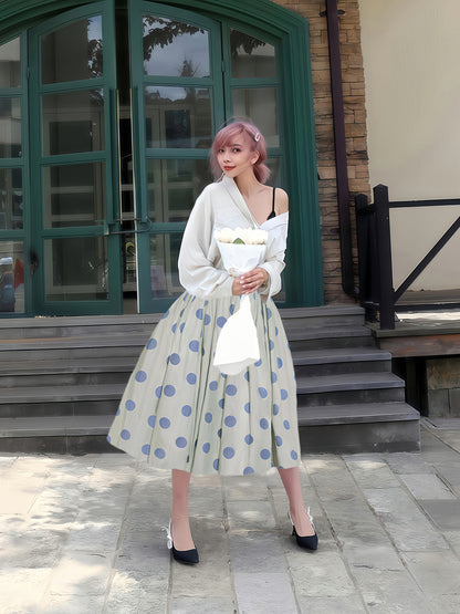 Polka Dot High Waist Flare Skirt　X3549
