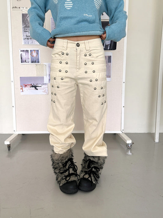 Pearl Button Straight Leg Pants　X3689
