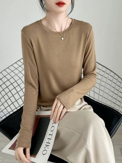 Round neck and half-high neck long sleeve T-shirt X3174