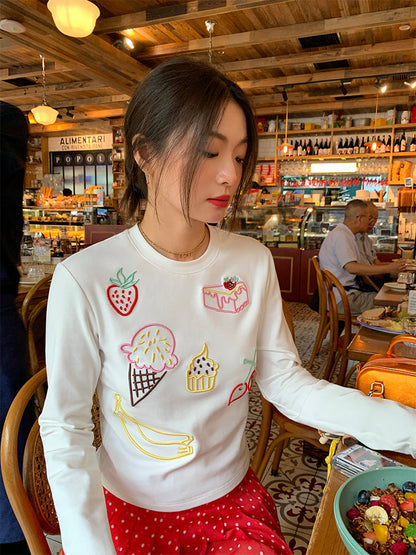 Sweets embroidered design long sleeve t-shirt X3199